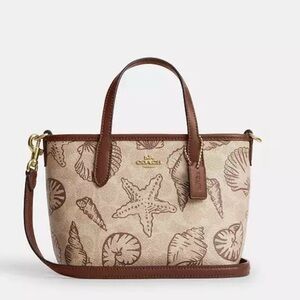 NWT Coach City Mini Tote Bag In Signature Canvas With Shell Print🤎